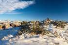 USA, New Mexico, Gallup, Red Rock Park. Church Rock in winter sunrise. Art Print